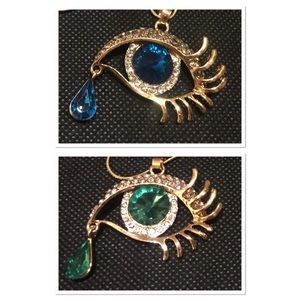 👁 Lovely Eye Eyeball Rhinestone Necklace In Blue Or Green 👁